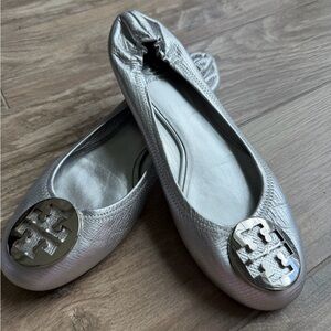 Tory Burch Metallic Silver Flats